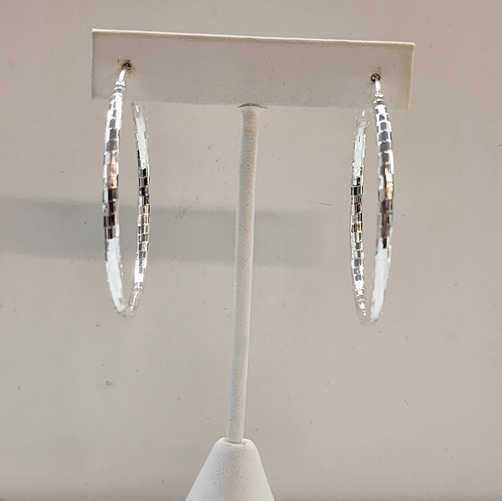 Brand New Sterling Silver 925 diamond cut design earrings/ hoops